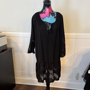 Elegant Black Eyelet Swim Cover-Up